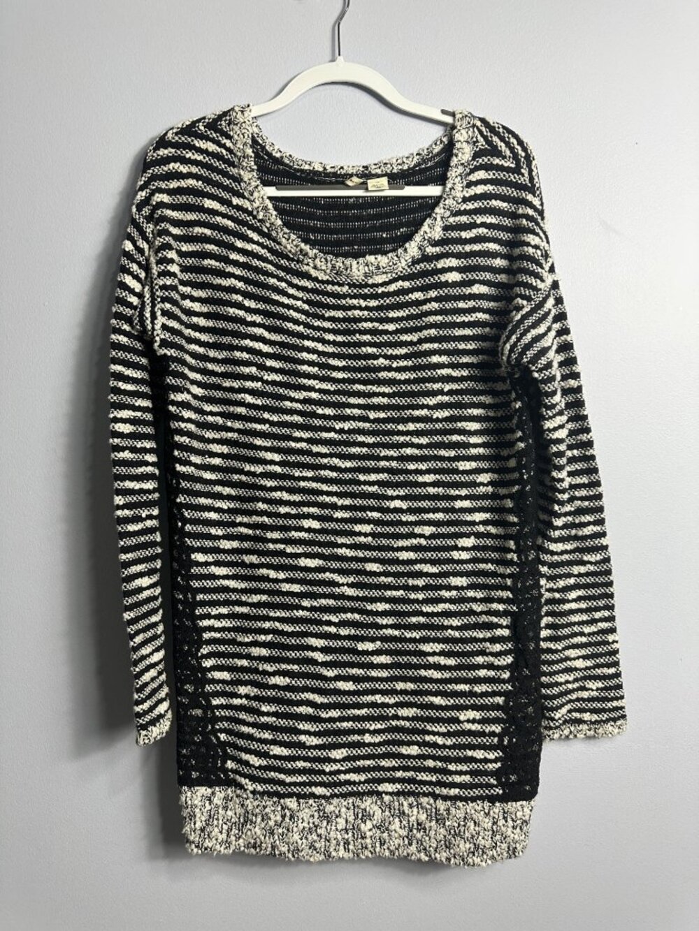 Moth Anthropologie Striped Wool Blend Tunic Sweater Black Cream Large